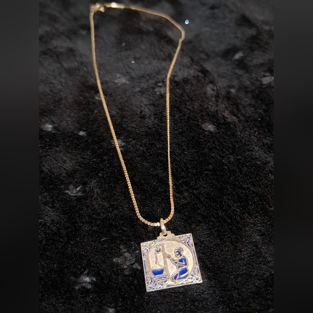 🛐Vintage 925 Sterling Silver Blue Enamel Italy Water Well Pendant Necklace - Picture 5 of 10